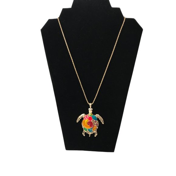 Turtle Pendant Necklace Gold with Enamel Inlay - Picture 5 of 7